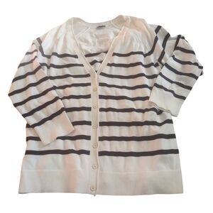 Talbot Plus size 2X women's cardigan cream and navy blue cotton and rayon machin